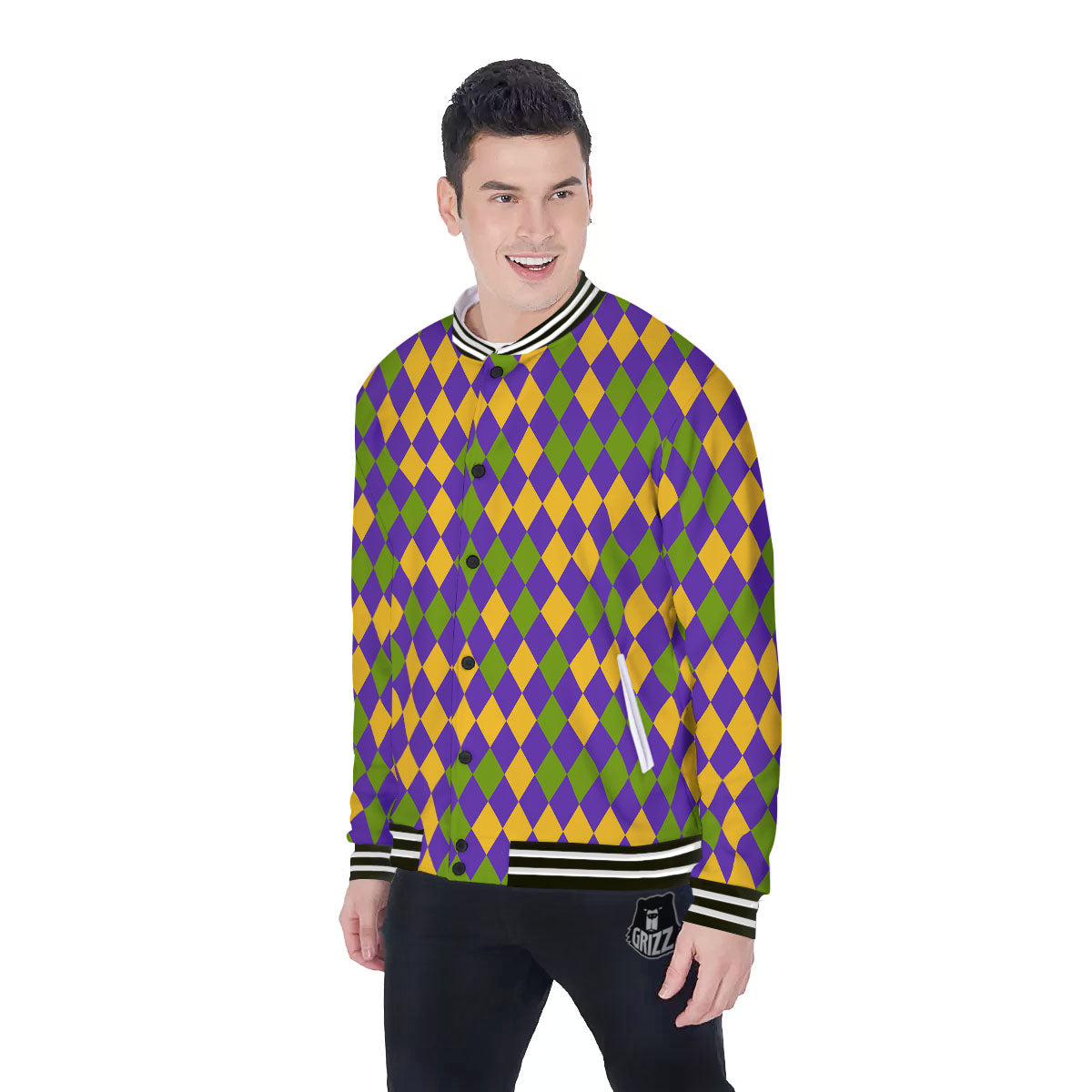 Fat Tuesday Mardi Gras Pattern Baseball Jacket-grizzshop