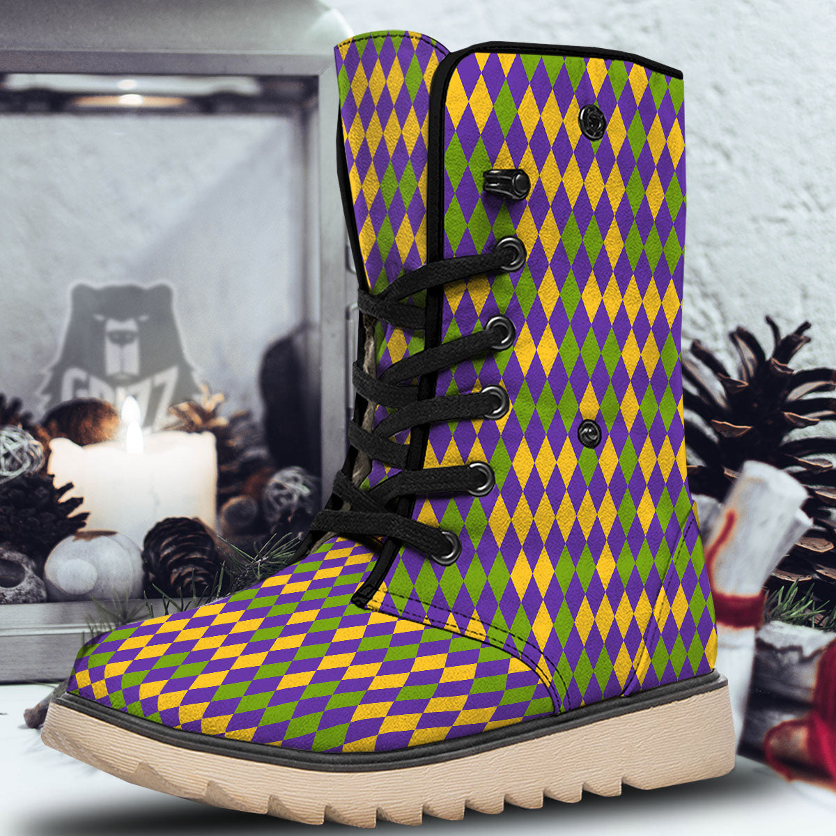 Fat Tuesday Mardi Gras Pattern Snow Boots-grizzshop