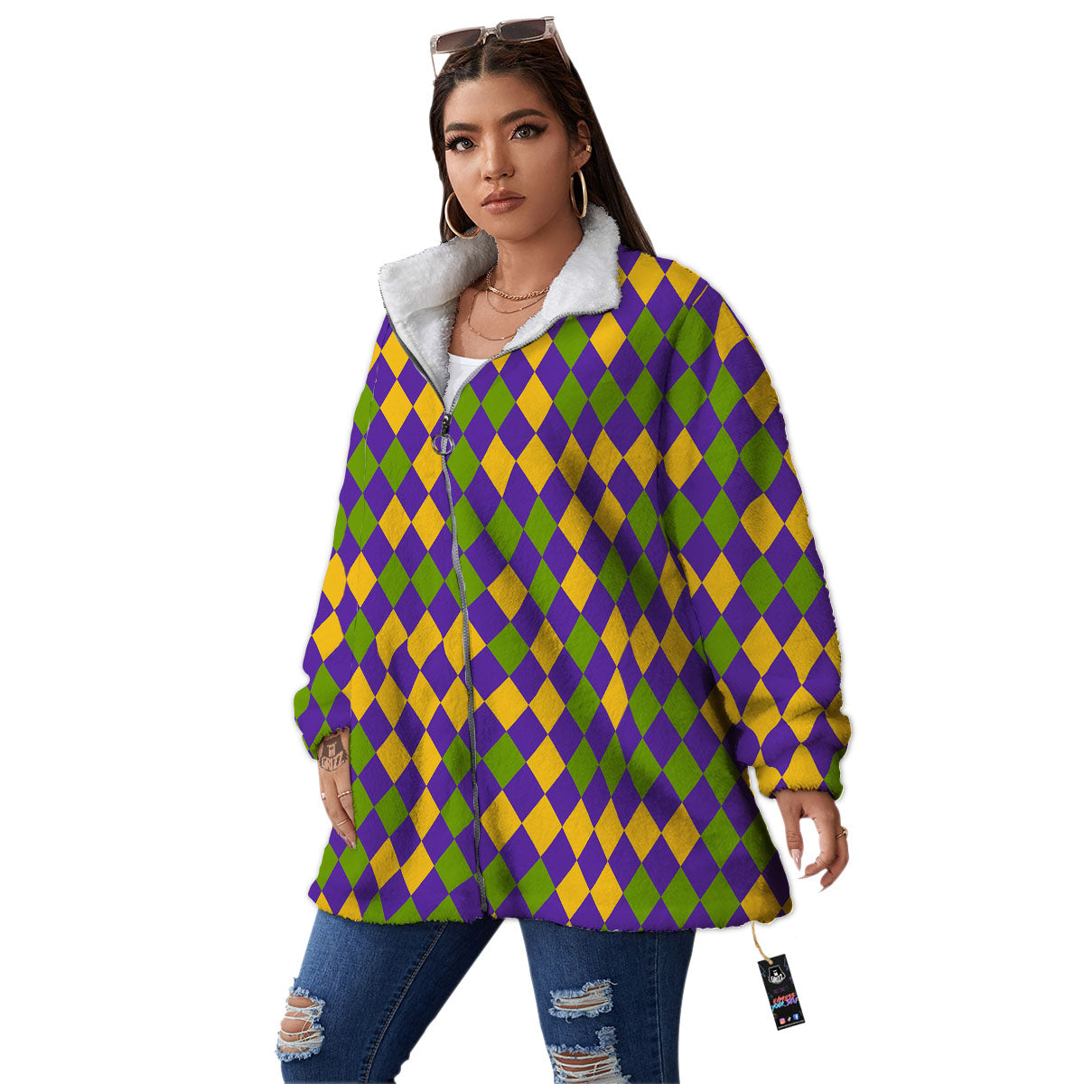 Fat Tuesday Mardi Gras Pattern Women's Sherpa Jacket-grizzshop