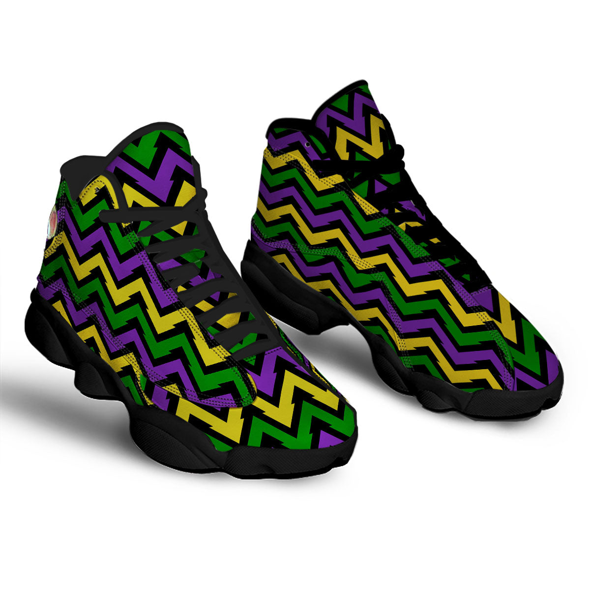 Fat Tuesday Zigzag Mardi Gras Print Black Basketball Shoes-grizzshop