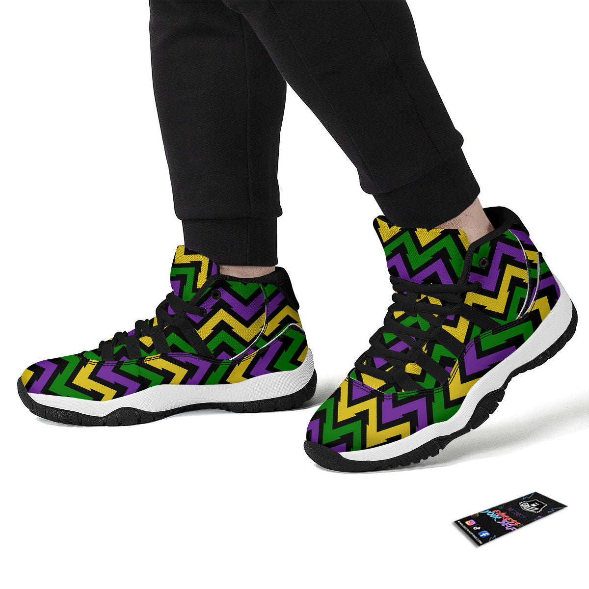 Fat Tuesday Zigzag Mardi Gras Print Black Bball Shoes-grizzshop