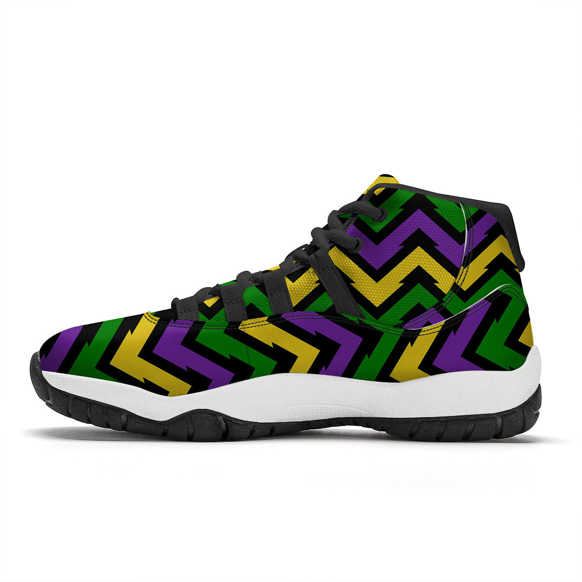 Fat Tuesday Zigzag Mardi Gras Print Black Bball Shoes-grizzshop