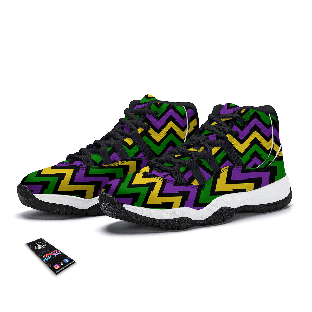 Fat Tuesday Zigzag Mardi Gras Print Black Bball Shoes-grizzshop