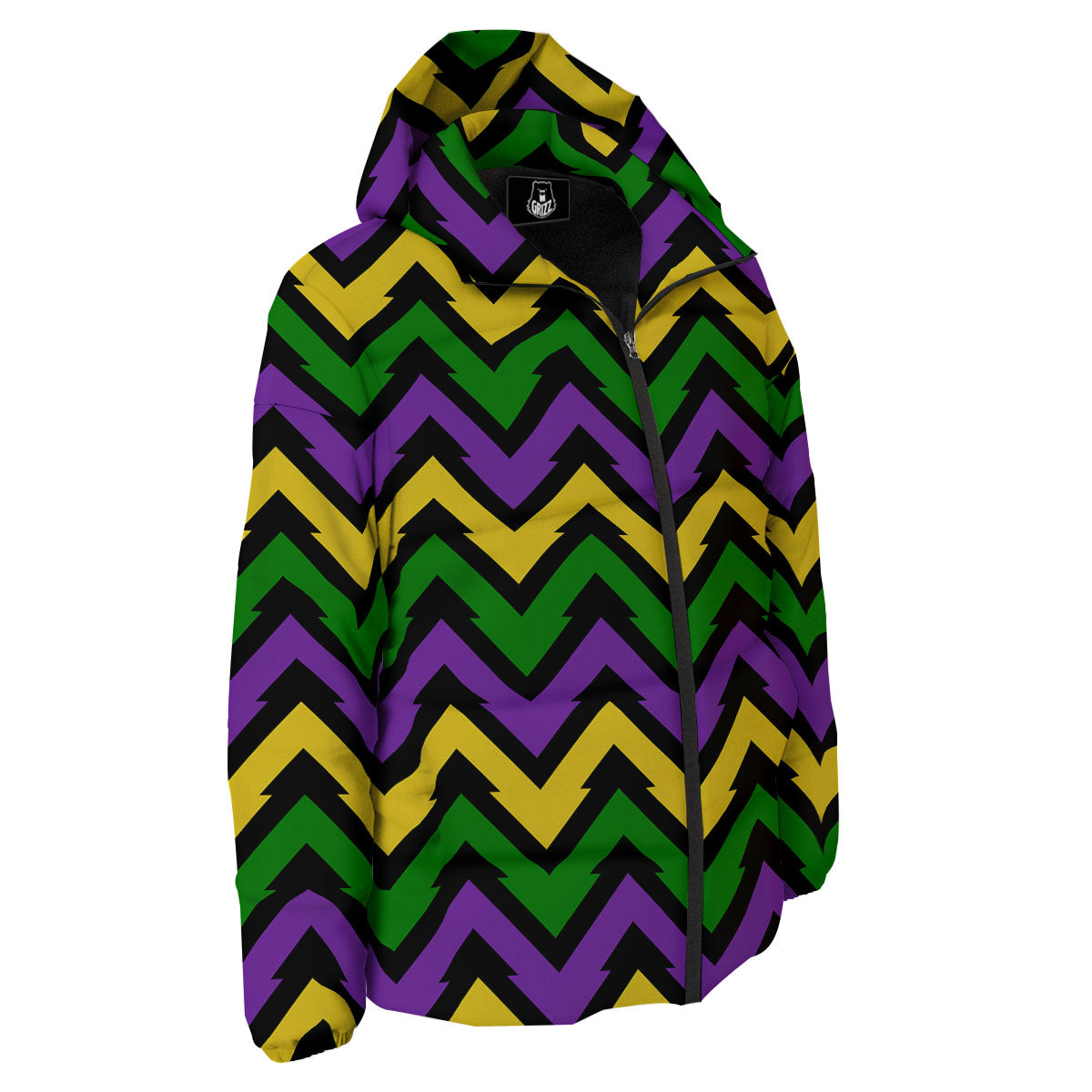 Fat Tuesday Zigzag Mardi Gras Print Down Jacket-grizzshop
