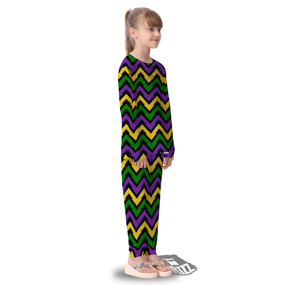 Fat Tuesday Zigzag Mardi Gras Print Kid's Pajamas-grizzshop