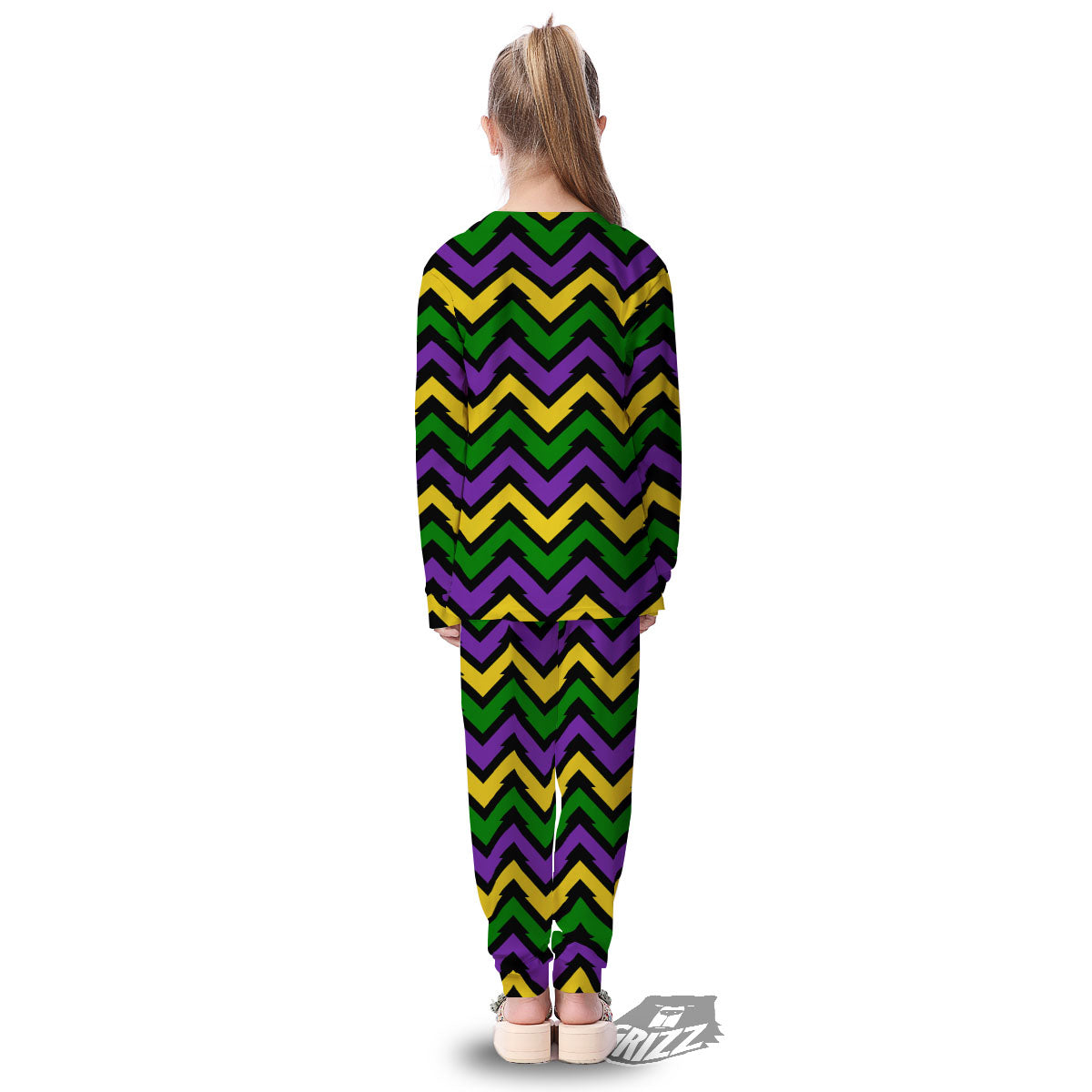 Fat Tuesday Zigzag Mardi Gras Print Kid's Pajamas-grizzshop