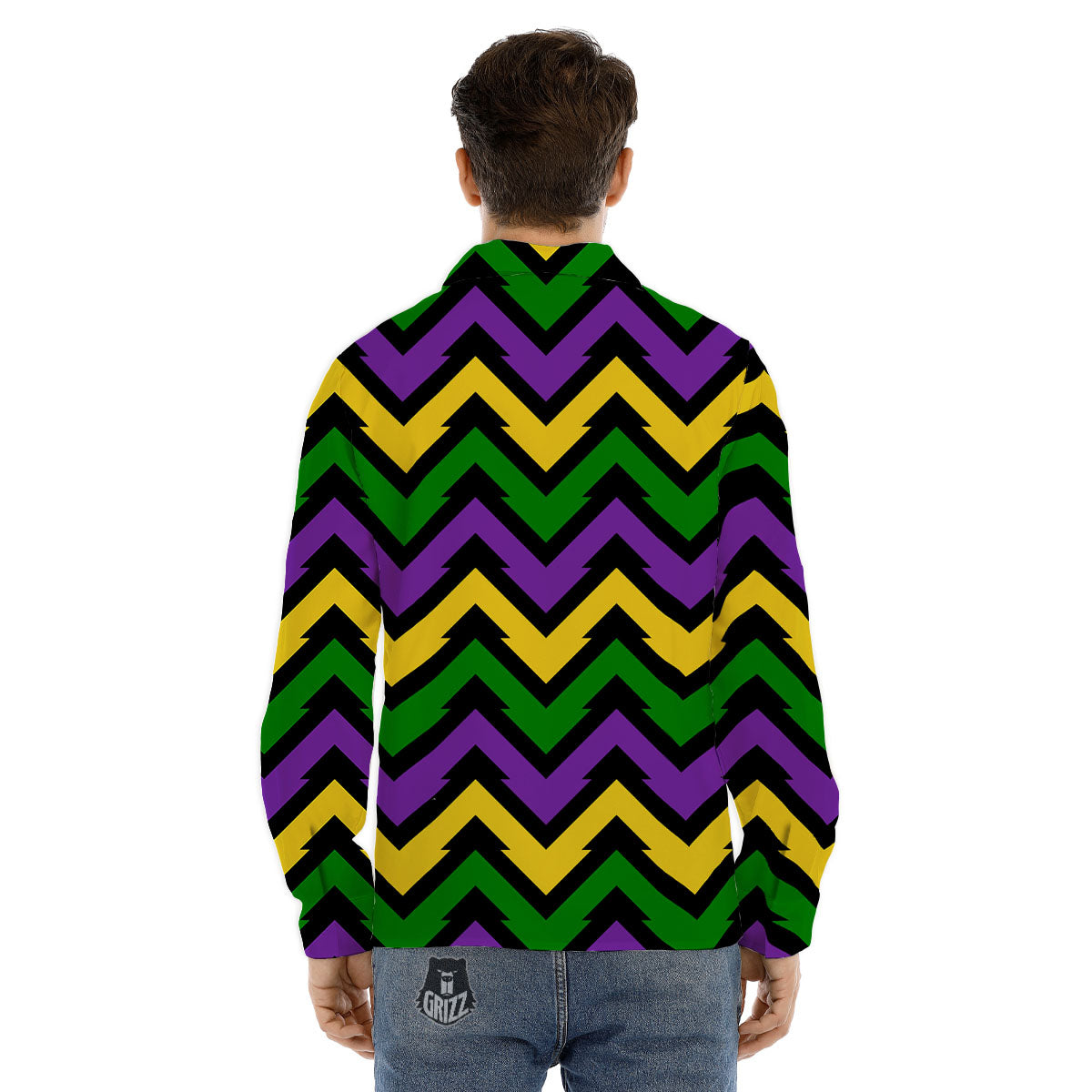 Fat Tuesday Zigzag Mardi Gras Print Men's Dress Shirts-grizzshop