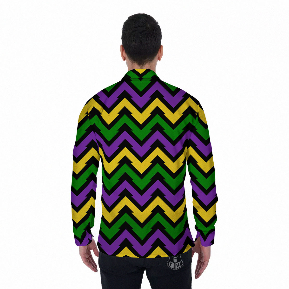 Fat Tuesday Zigzag Mardi Gras Print Men's Long Sleeve Shirts-grizzshop