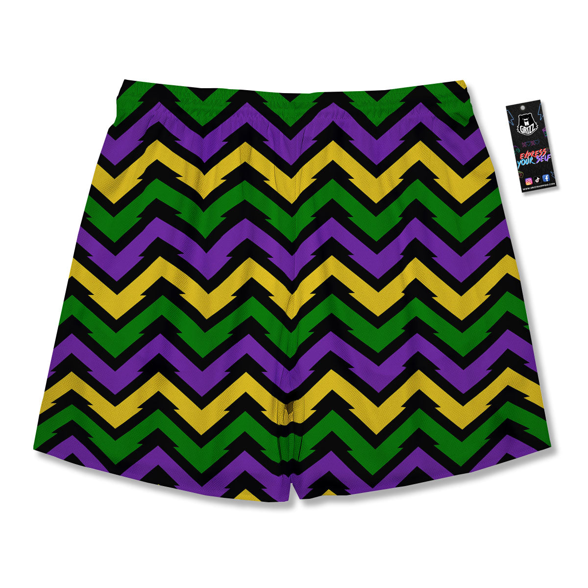 Fat Tuesday Zigzag Mardi Gras Print Men's Running Shorts-grizzshop