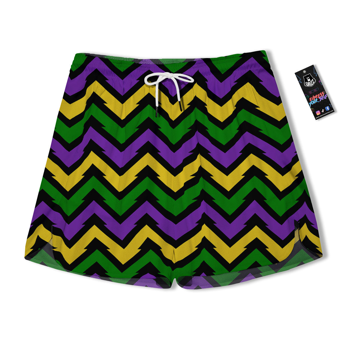 Fat Tuesday Zigzag Mardi Gras Print Men's Running Shorts-grizzshop