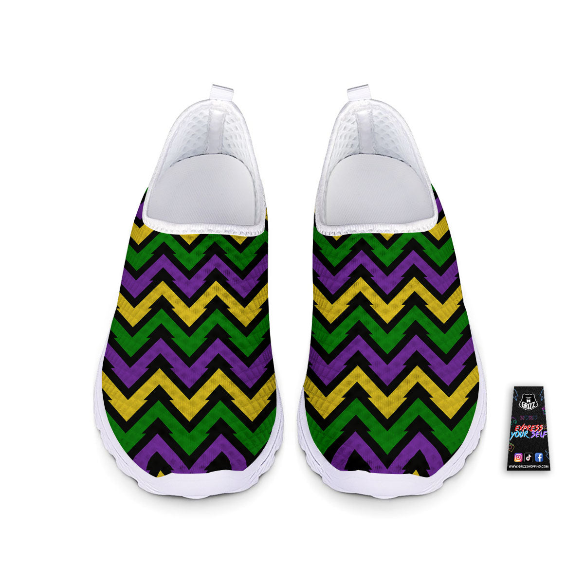 Fat Tuesday Zigzag Mardi Gras Print Nurse Shoes-grizzshop