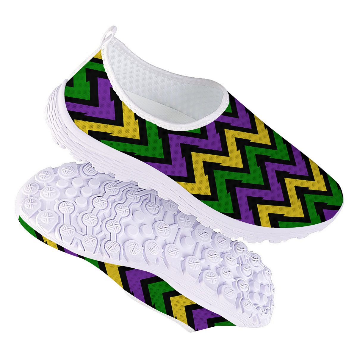 Fat Tuesday Zigzag Mardi Gras Print Nurse Shoes-grizzshop