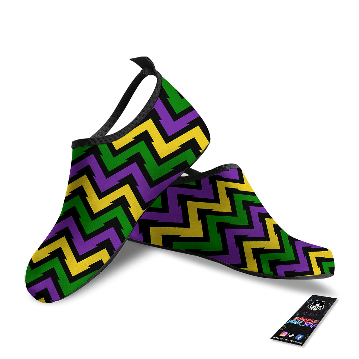 Fat Tuesday Zigzag Mardi Gras Print Water Shoes-grizzshop
