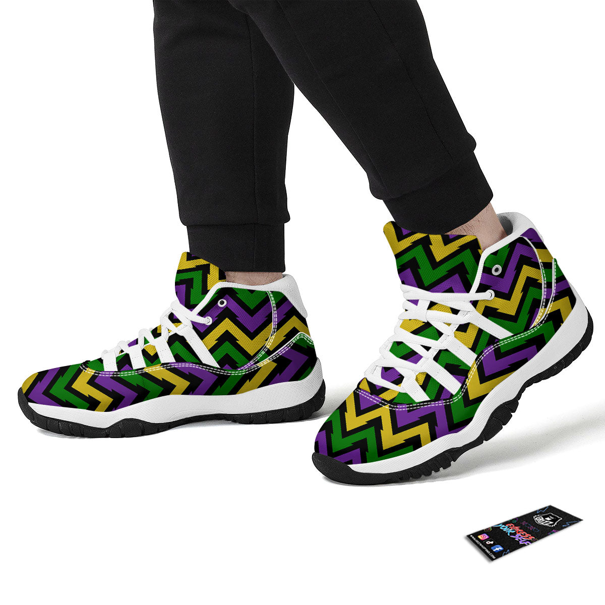 Fat Tuesday Zigzag Mardi Gras Print White Bball Shoes-grizzshop