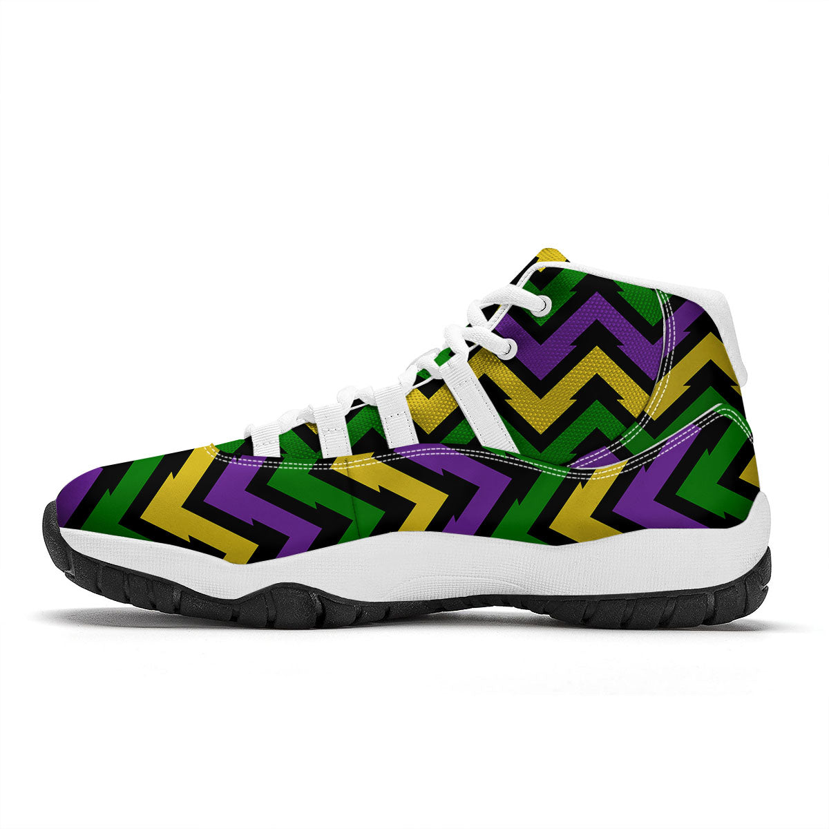 Fat Tuesday Zigzag Mardi Gras Print White Bball Shoes-grizzshop