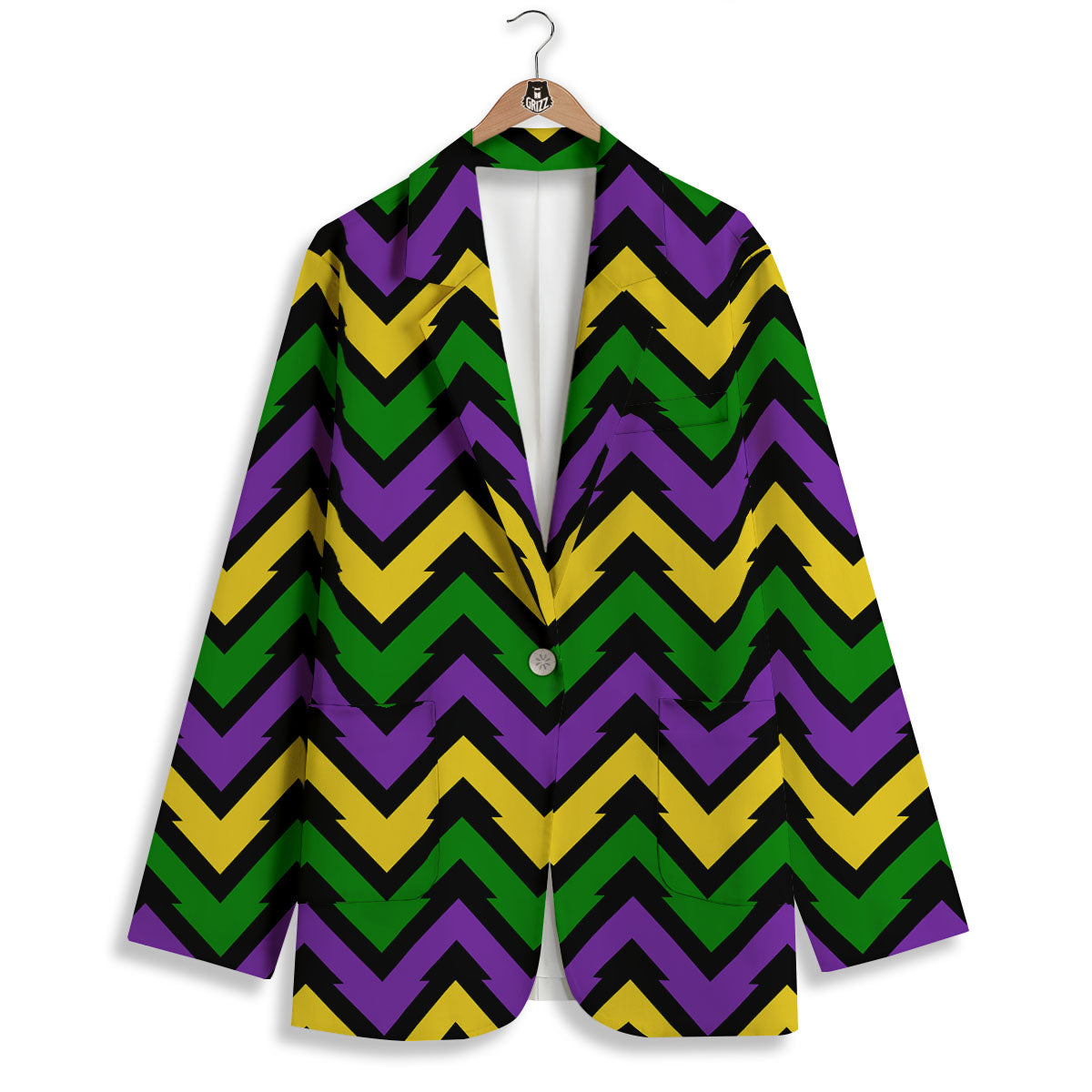 Fat Tuesday Zigzag Mardi Gras Print Women's Blazer-grizzshop