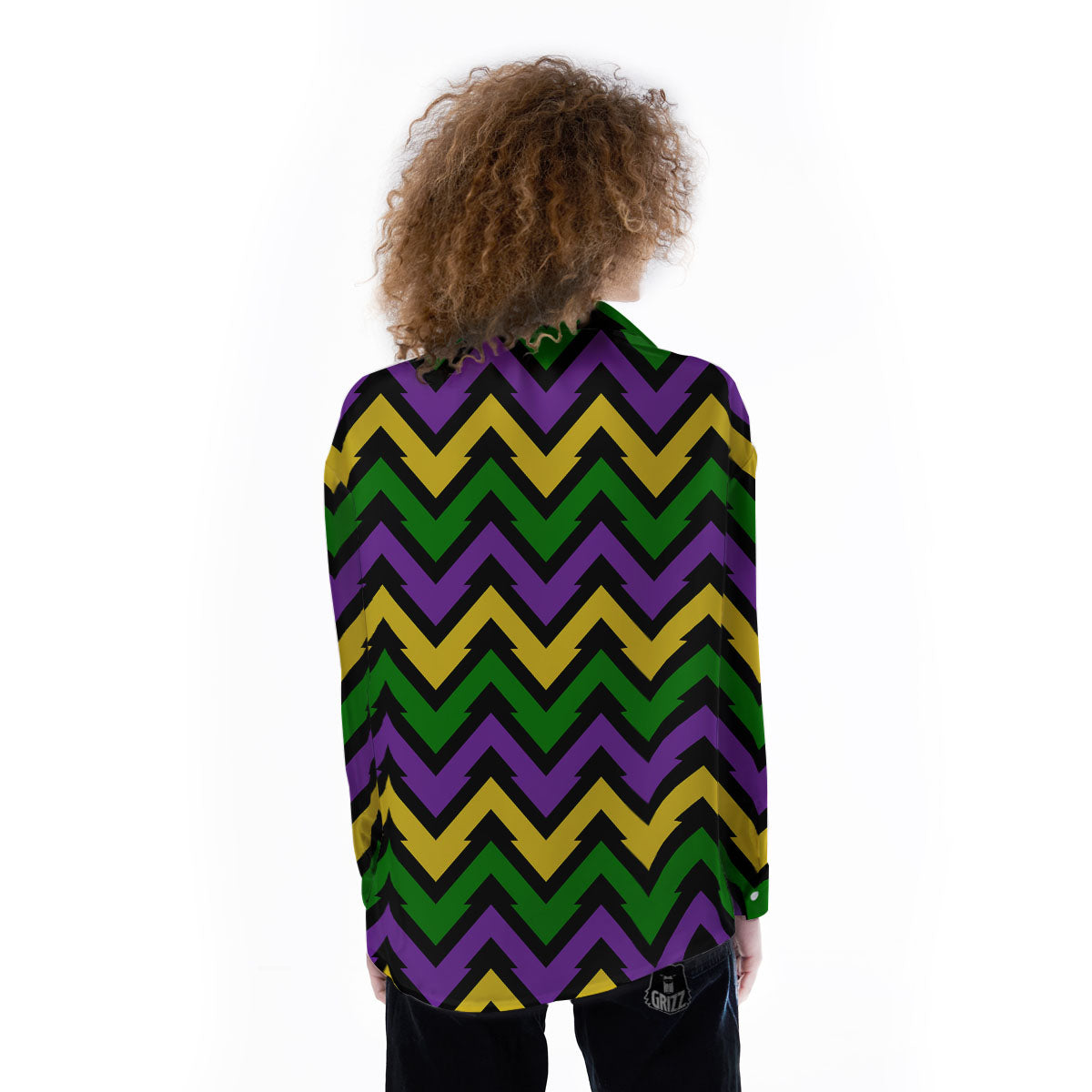 Fat Tuesday Zigzag Mardi Gras Print Women's Long Sleeve Shirts-grizzshop