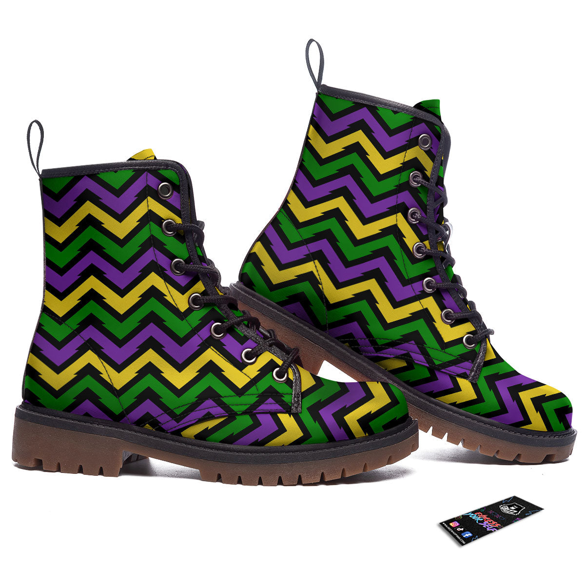 Fat Tuesday Zigzag Mardi Gras Print Work Boots-grizzshop