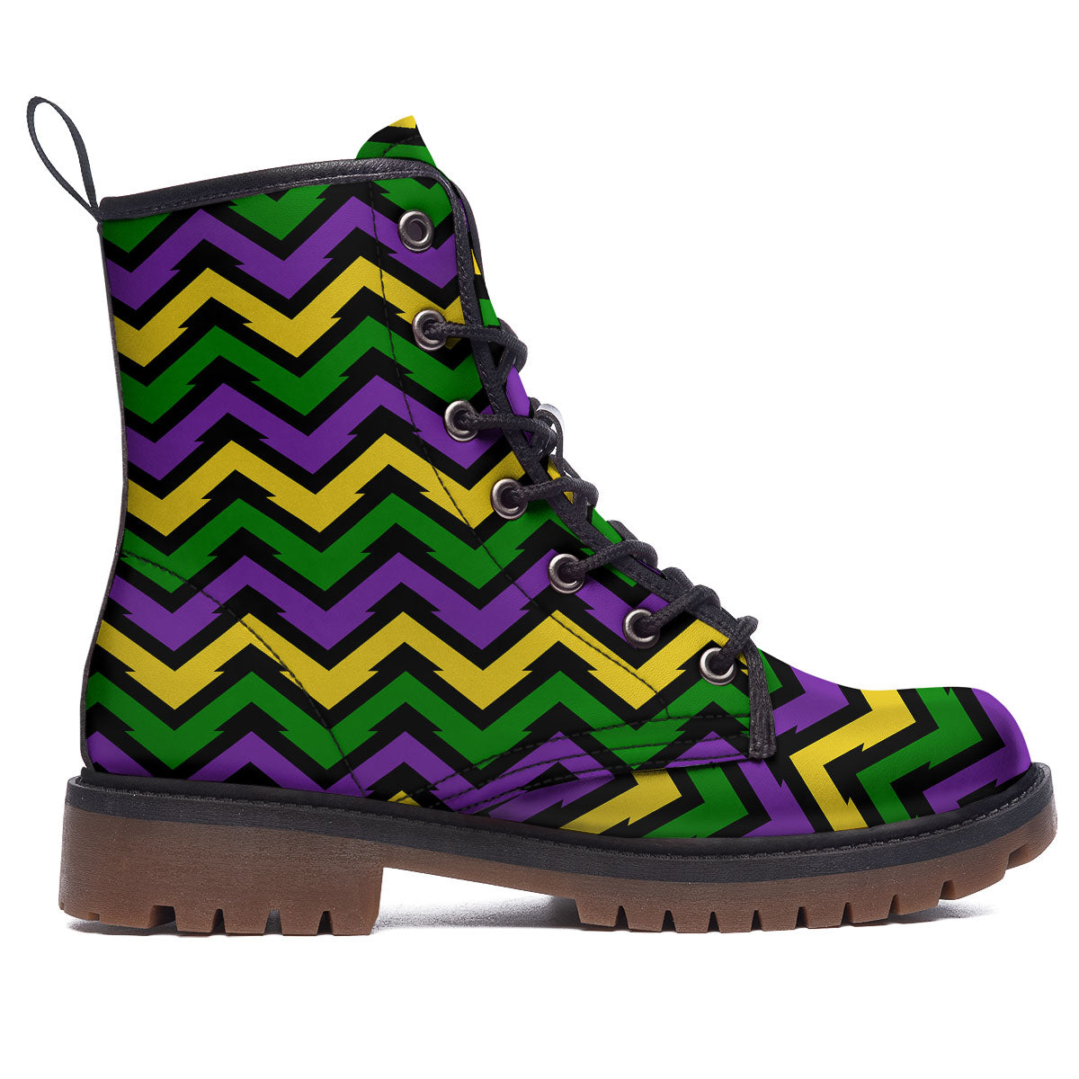 Fat Tuesday Zigzag Mardi Gras Print Work Boots-grizzshop