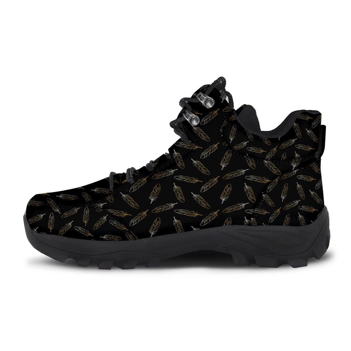 Feather Black And Gold Print Pattern Hiking Shoes-grizzshop