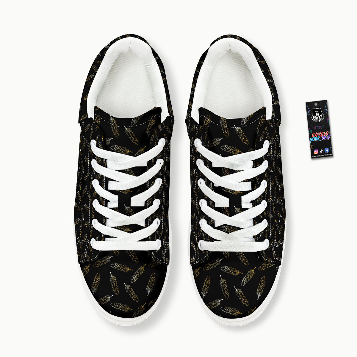 Feather Black And Gold Print Pattern Platform Shoes-grizzshop