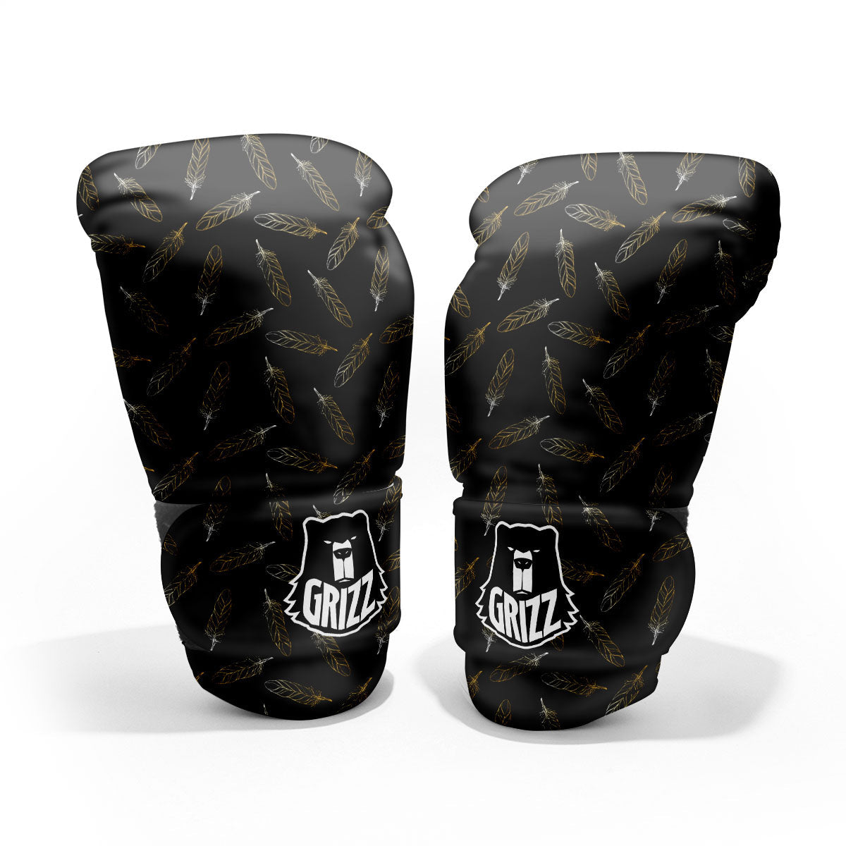 Feather Black And Gold Print Pattern Pro Boxing Glove