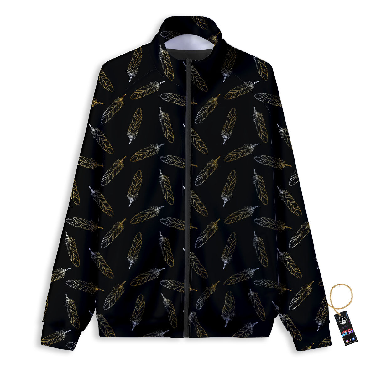 Feather Black And Gold Print Pattern Track Jacket-grizzshop