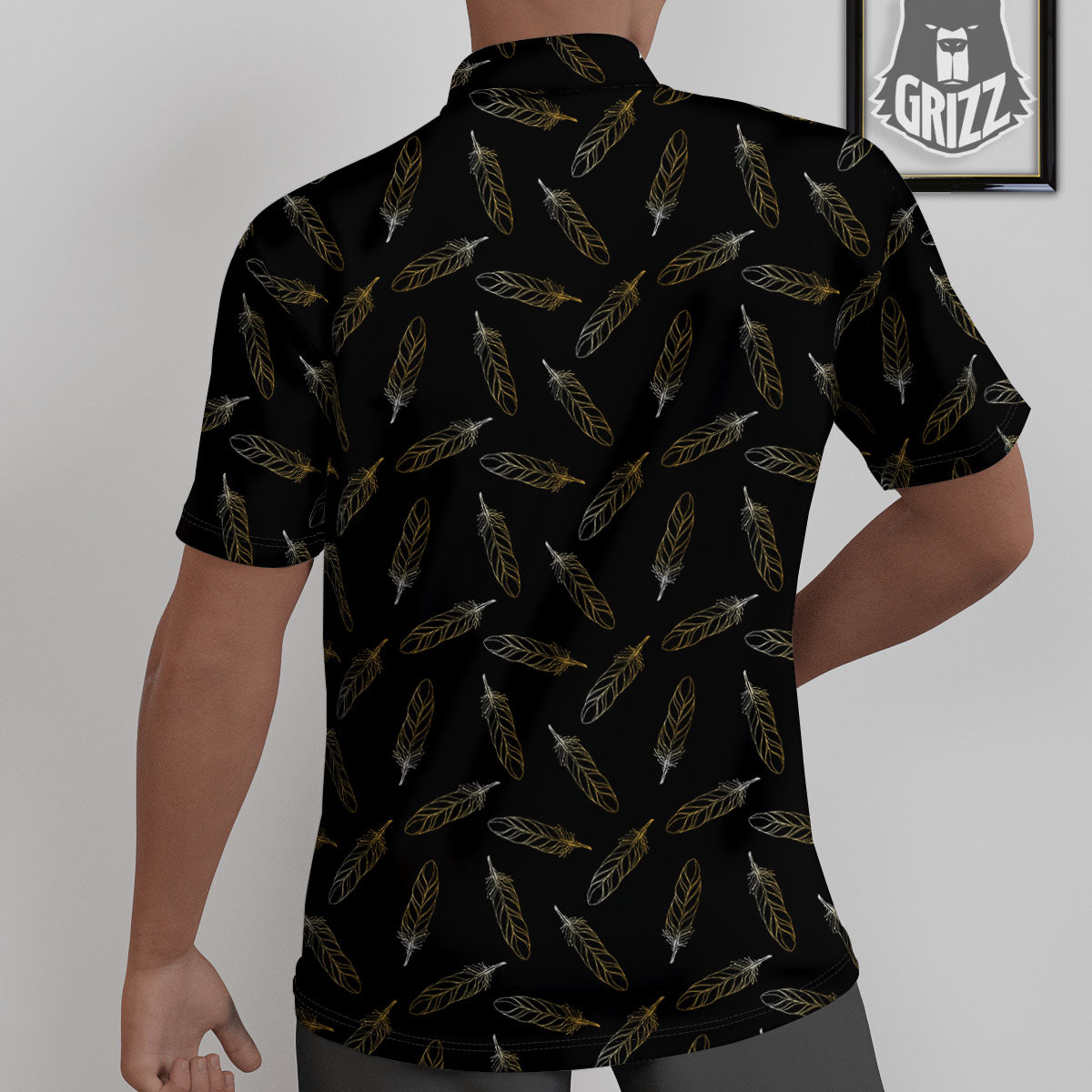 Feather Black And Gold Print Pattern Untucked Shirts-grizzshop