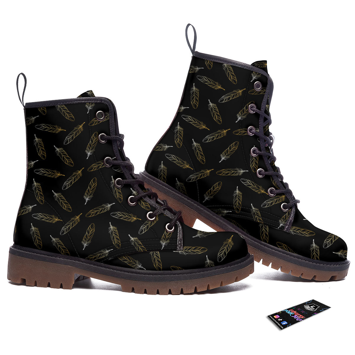 Feather Black And Gold Print Pattern Work Boots-grizzshop