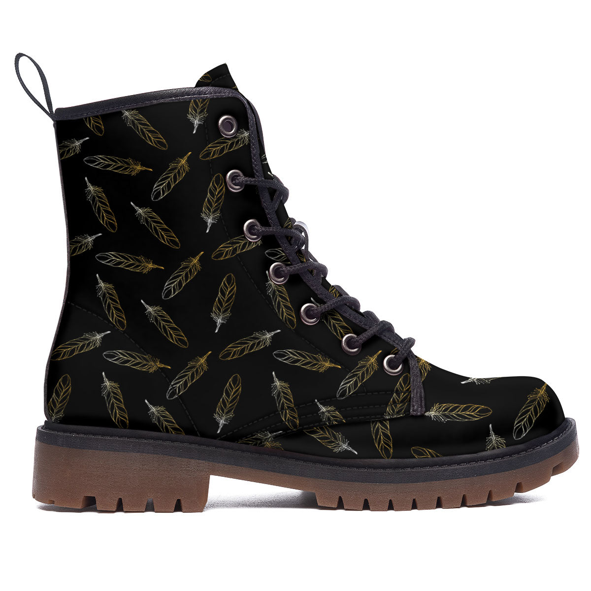 Feather Black And Gold Print Pattern Work Boots-grizzshop