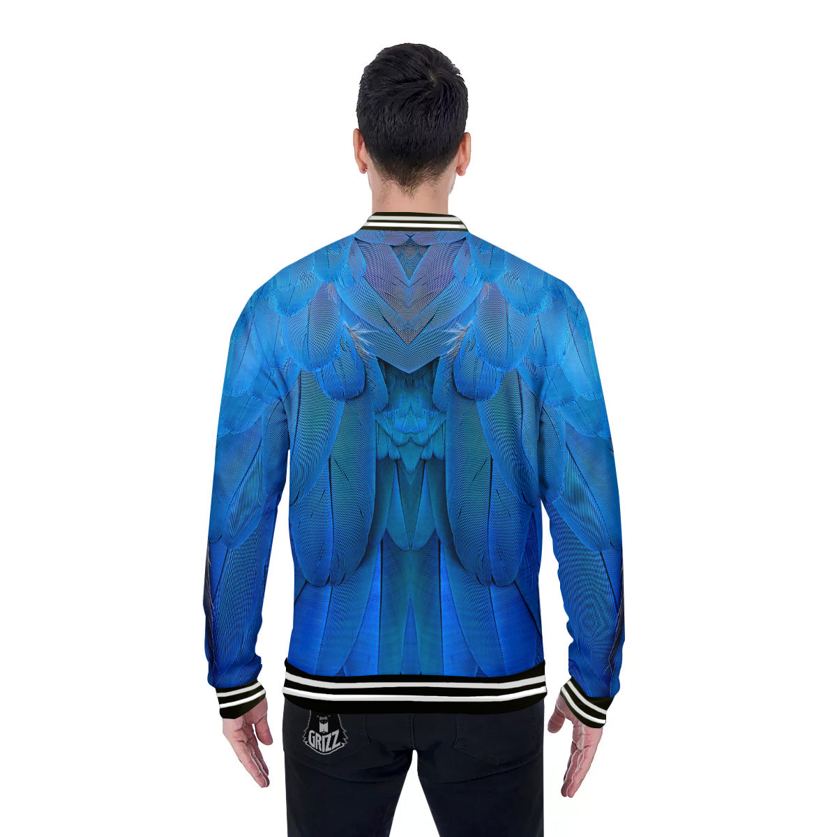 Feather Blue Print Baseball Jacket-grizzshop