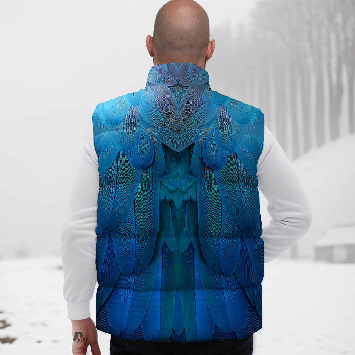 Feather Blue Print Down Vest-grizzshop