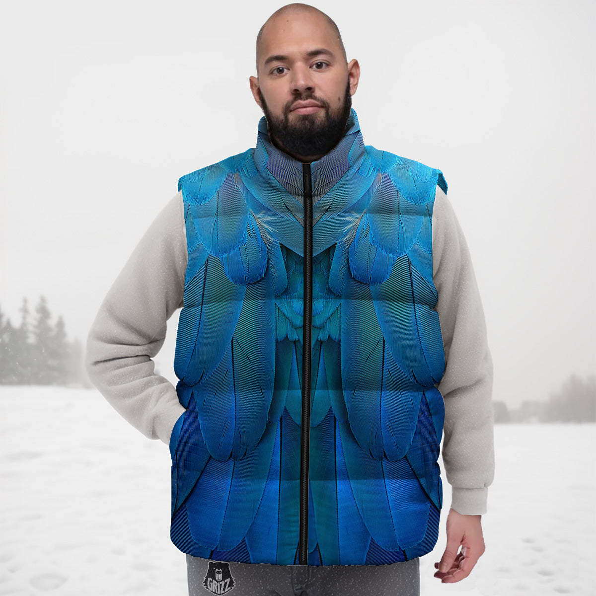 Feather Blue Print Down Vest-grizzshop