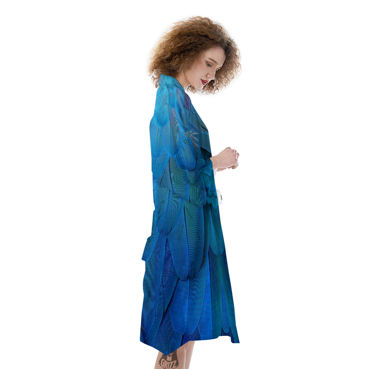 Feather Blue Print Kimono-grizzshop