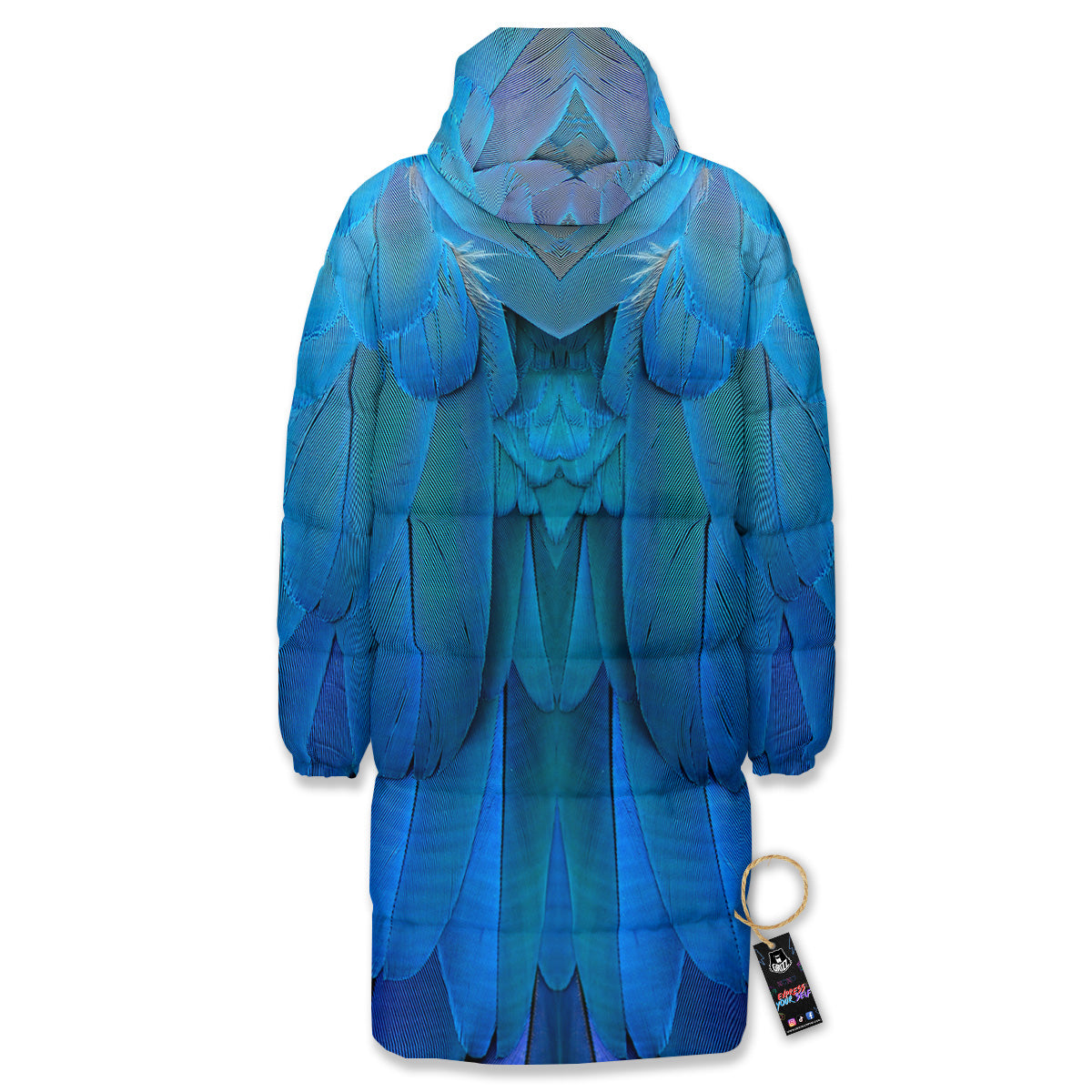Feather Blue Print Long Down Jacket-grizzshop