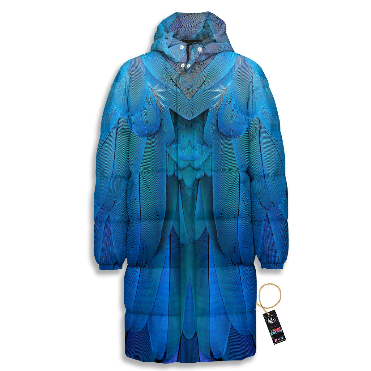 Feather Blue Print Long Down Jacket-grizzshop
