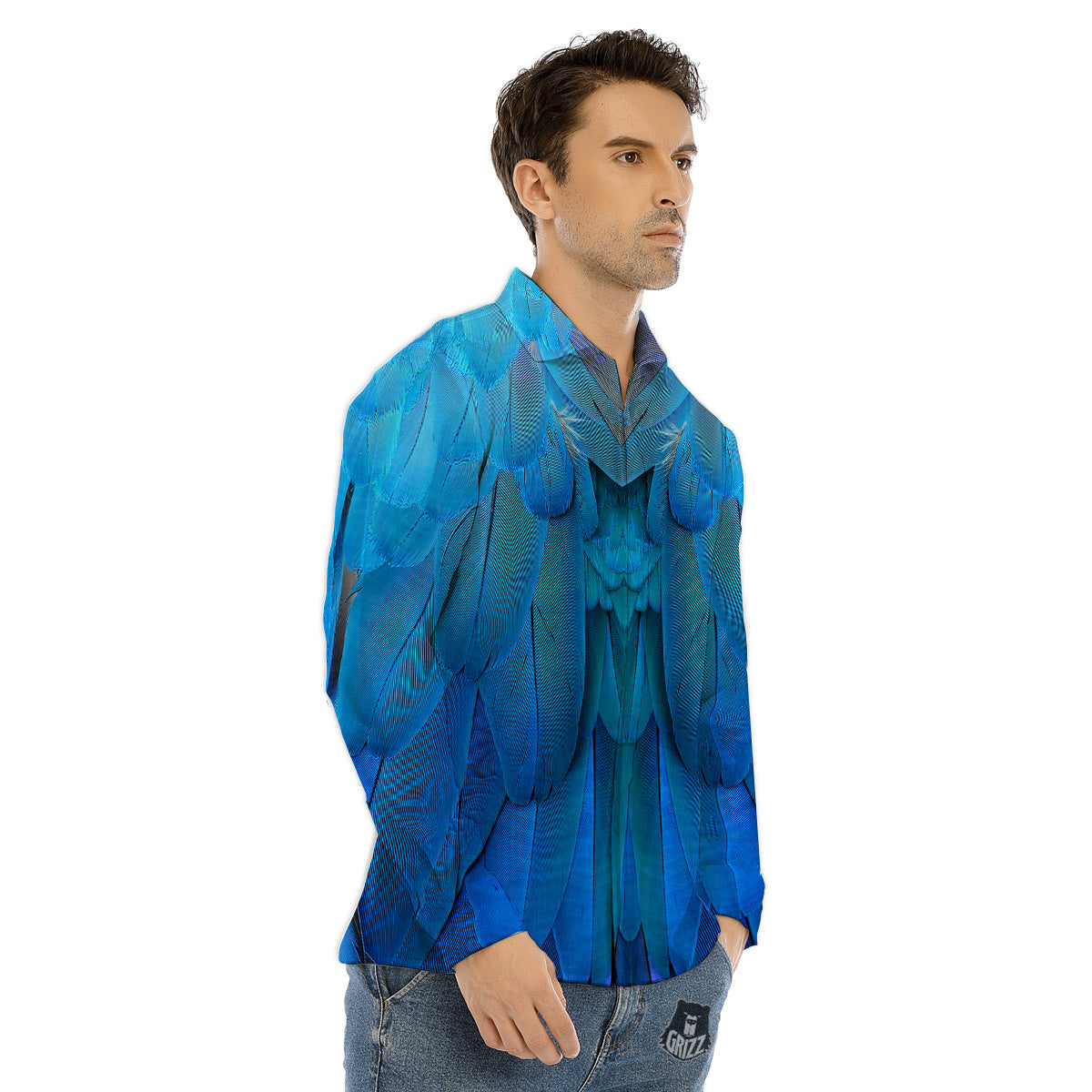 Feather Blue Print Men's Dress Shirts-grizzshop