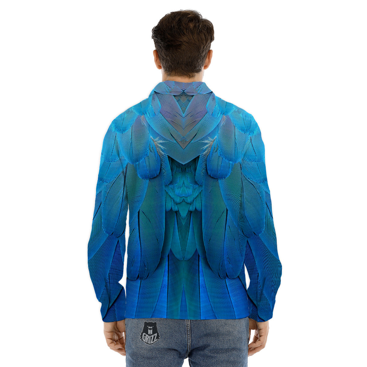 Feather Blue Print Men's Dress Shirts-grizzshop