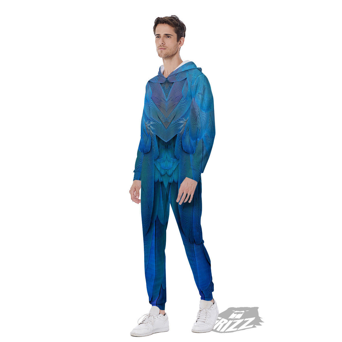 Feather Blue Print Men's Jumpsuit-grizzshop