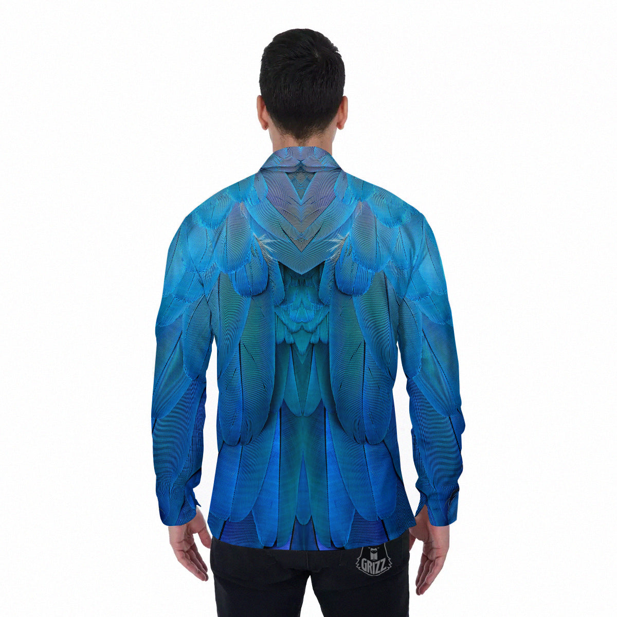 Feather Blue Print Men's Long Sleeve Shirts-grizzshop