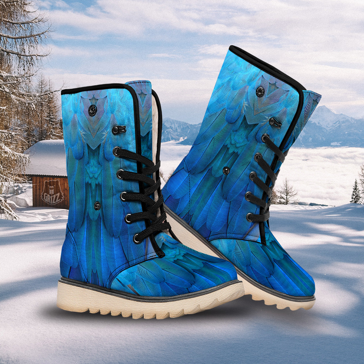 Feather Blue Print Snow Boots-grizzshop