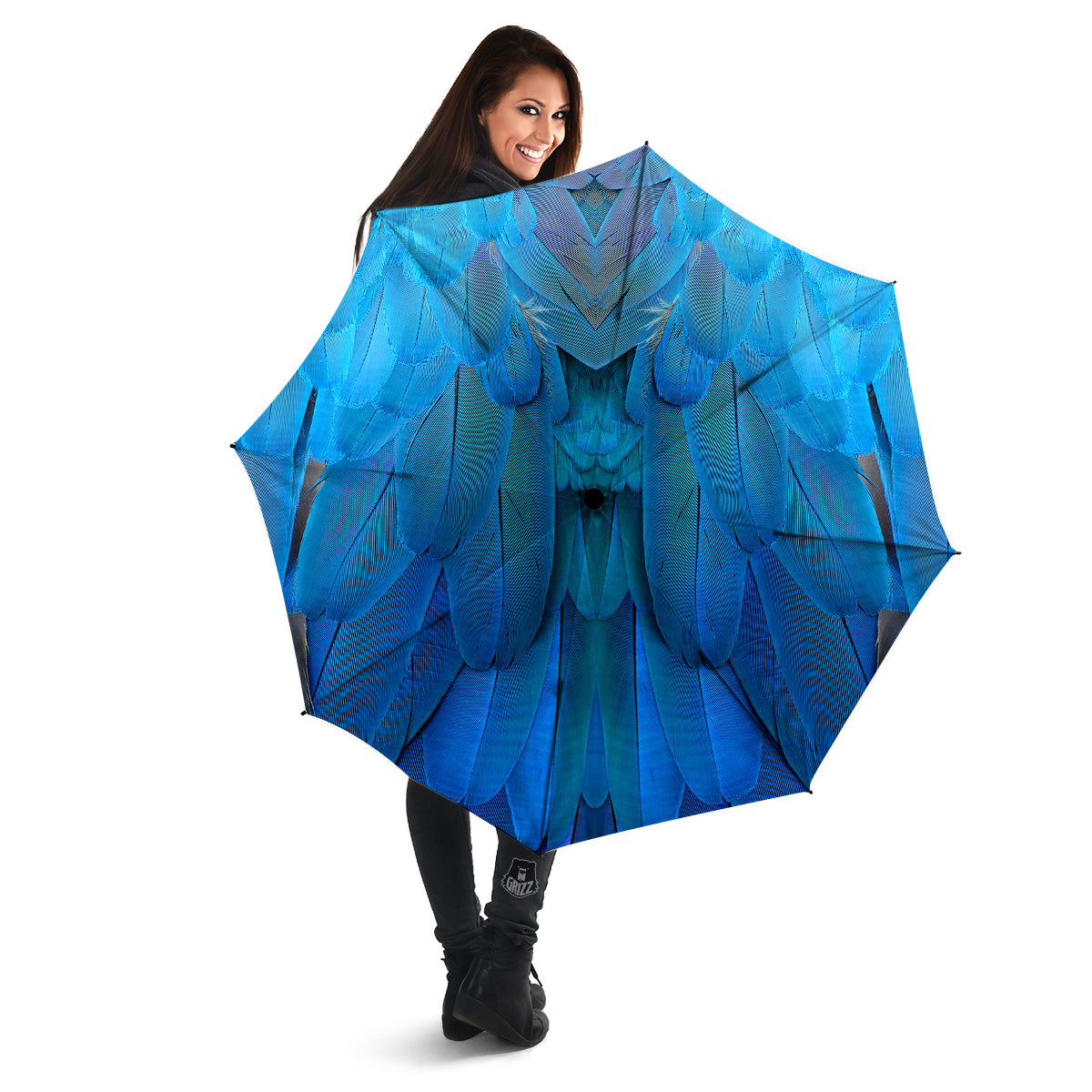 Feather Blue Print Umbrella-grizzshop