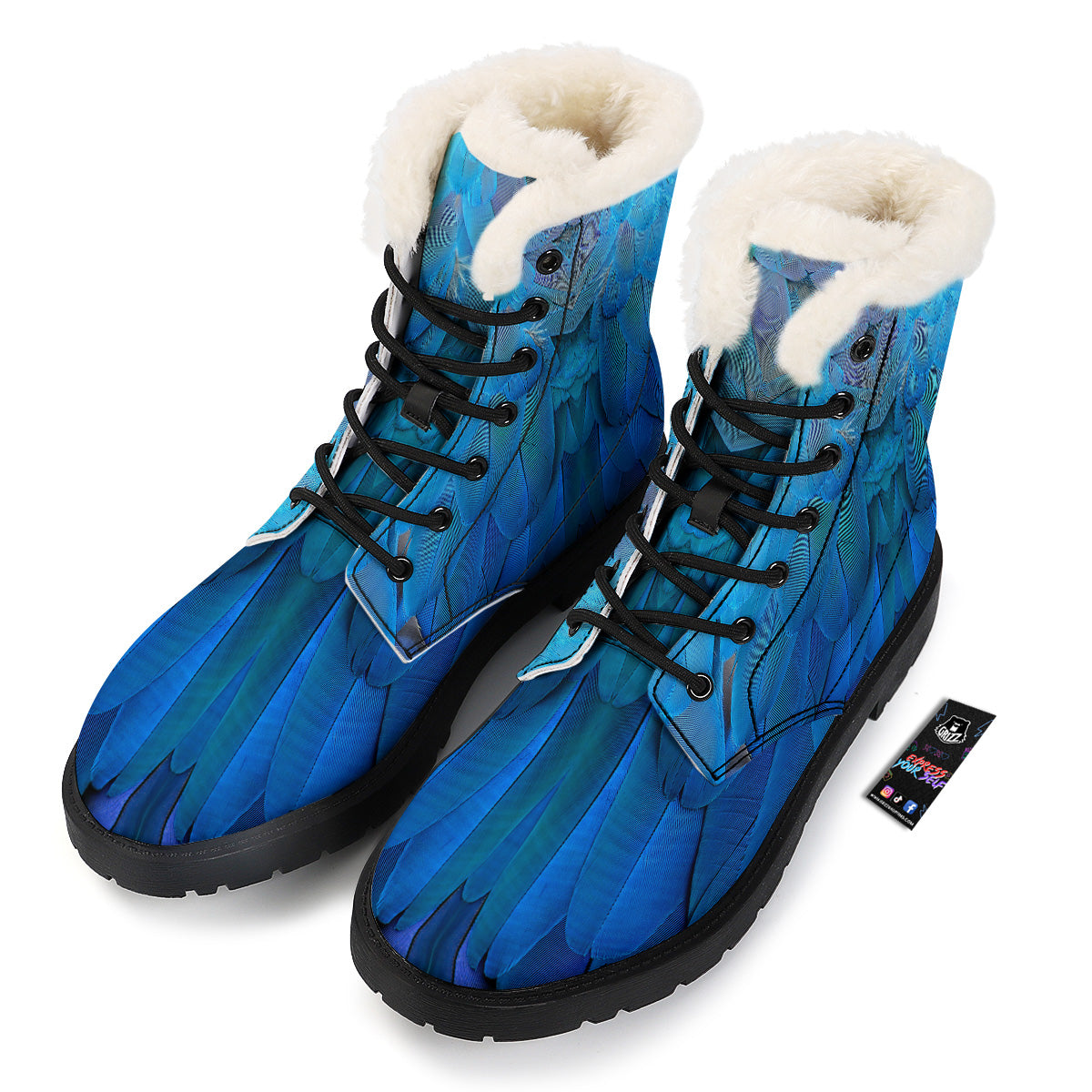 Feather Blue Print Winter Boots-grizzshop