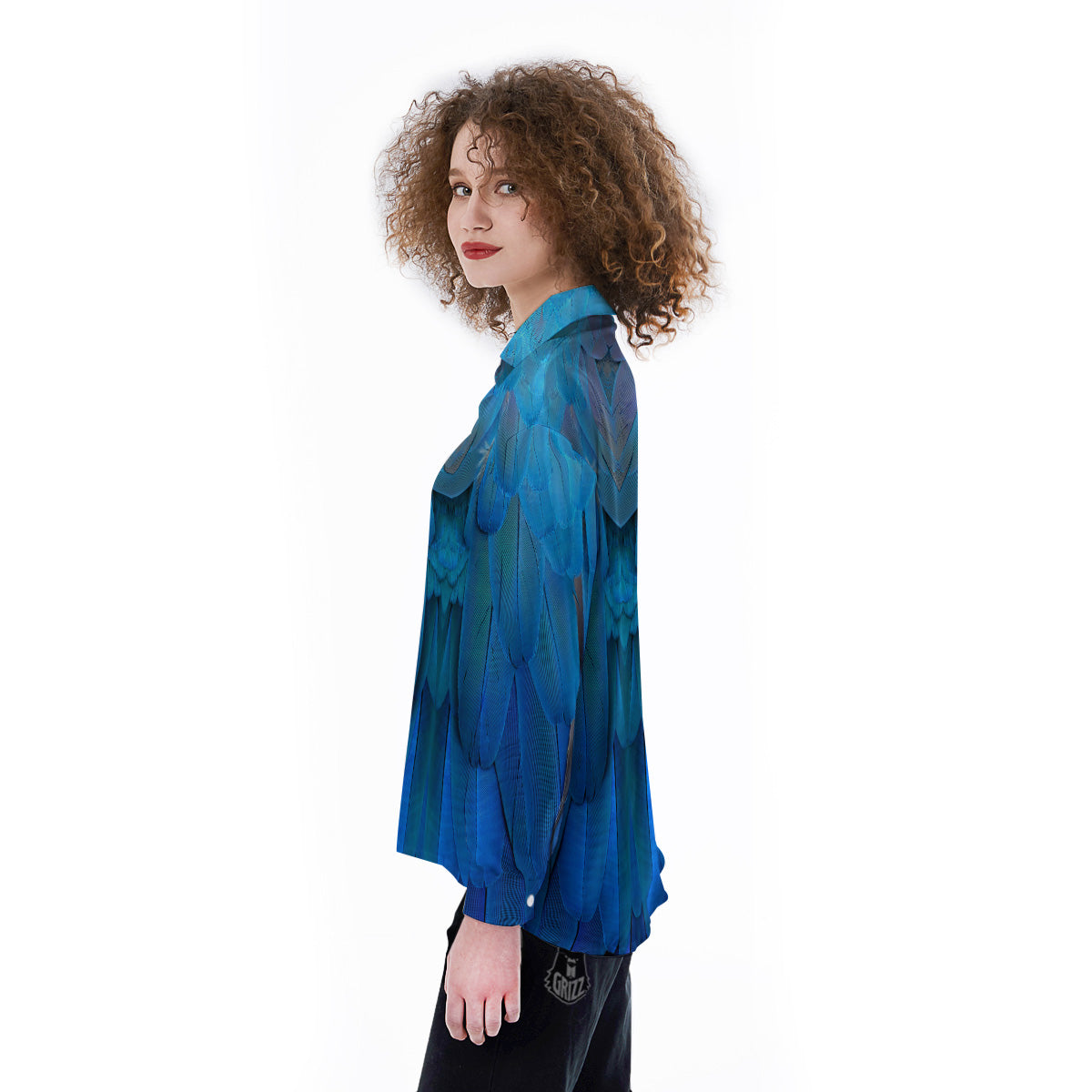 Feather Blue Print Women's Long Sleeve Shirts-grizzshop