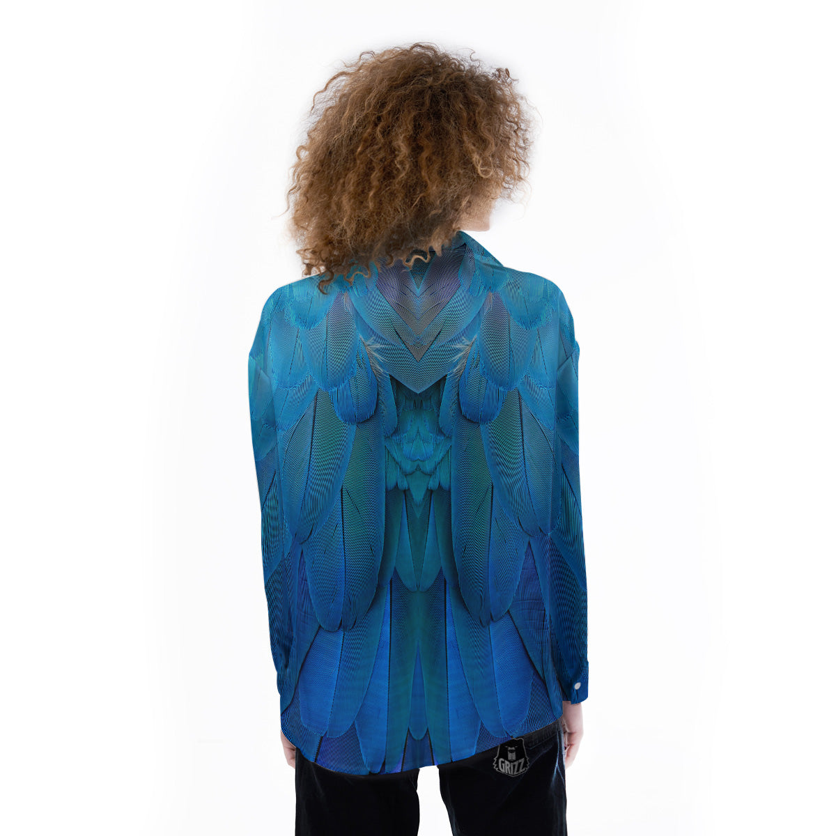 Feather Blue Print Women's Long Sleeve Shirts-grizzshop