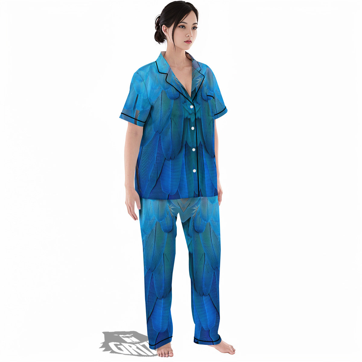 Feather Blue Print Women's Pajamas Set-grizzshop