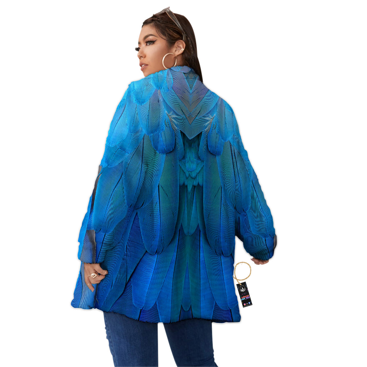 Feather Blue Print Women's Sherpa Jacket-grizzshop