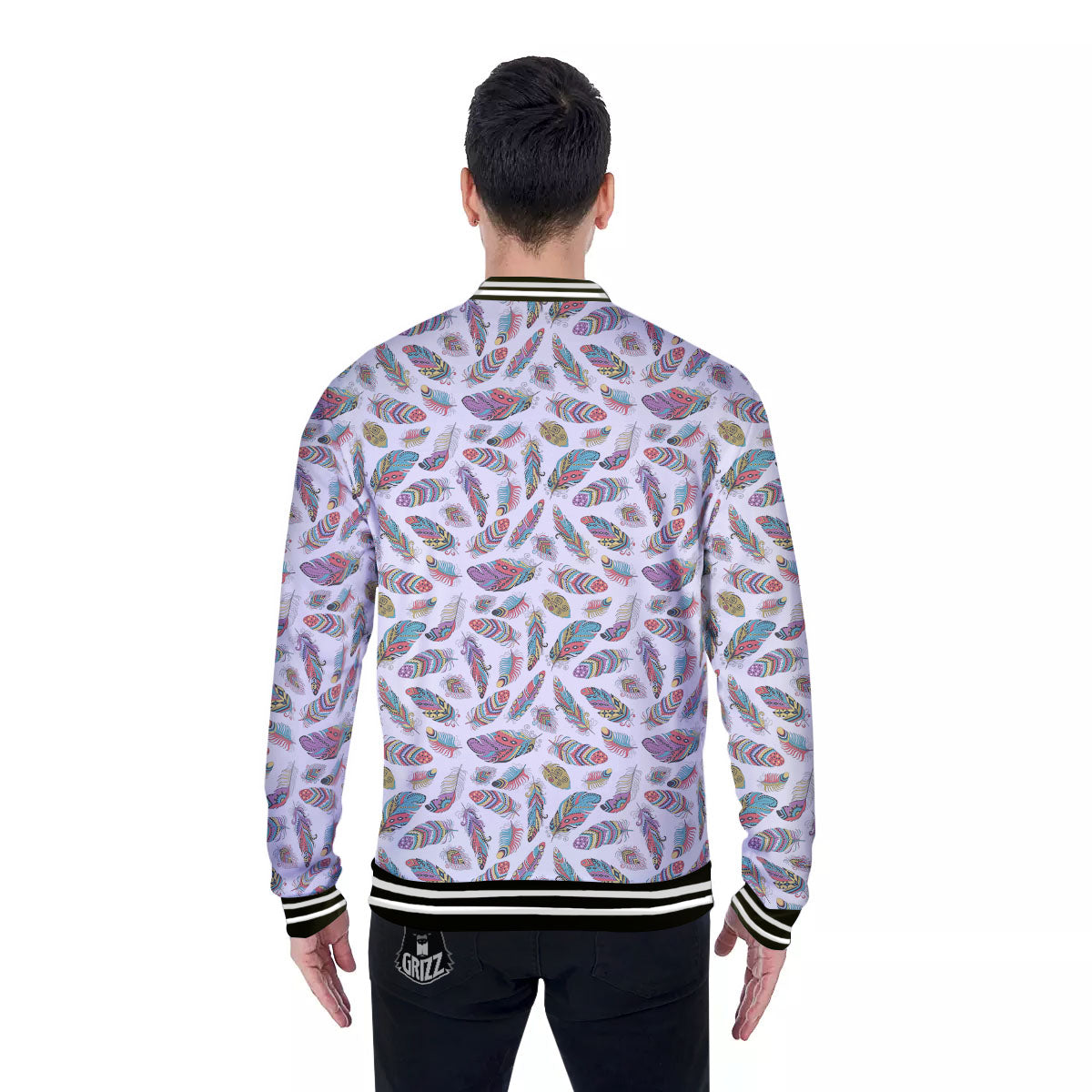 Feather Bohemian Print Pattern Baseball Jacket-grizzshop