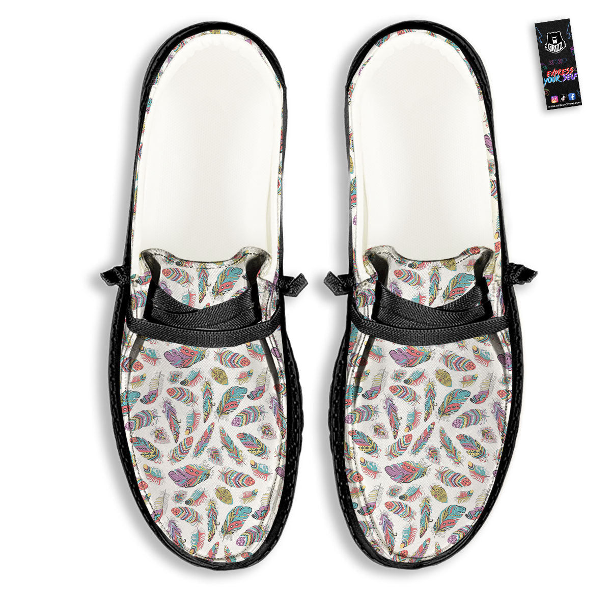 Feather Bohemian Print Pattern Black Loafers-grizzshop