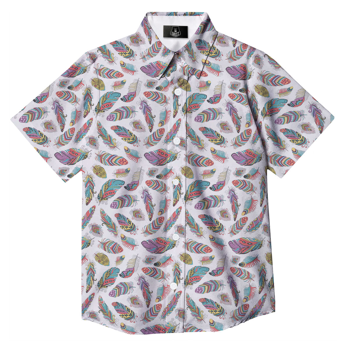 Feather Bohemian Print Pattern Button Up Shirt-grizzshop